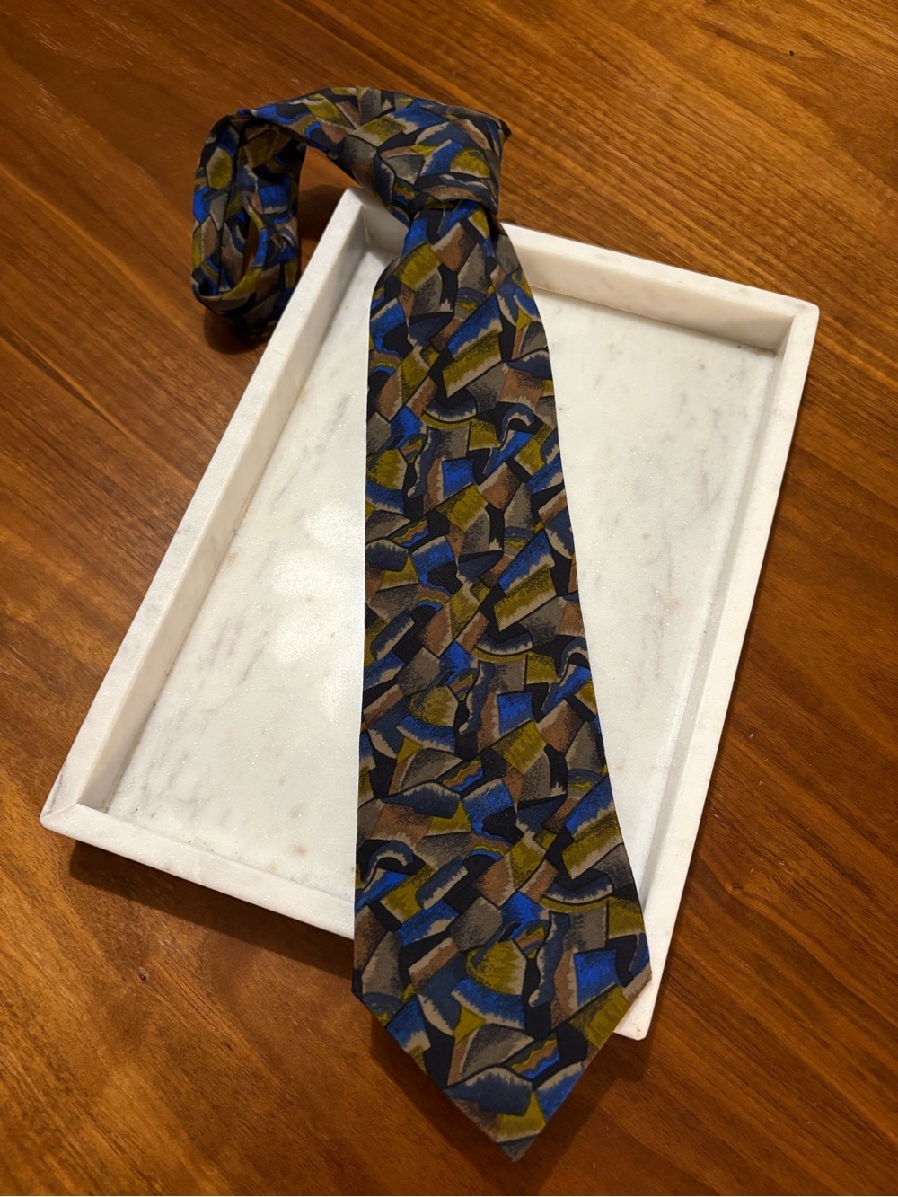 Ermenegildo Zegna 90's Vintage Men’s 100% Silk Tie Blue Geometric Made in Italy